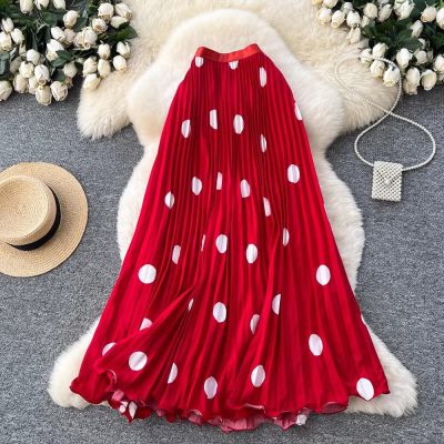 Polka flowing women skirt color: Red