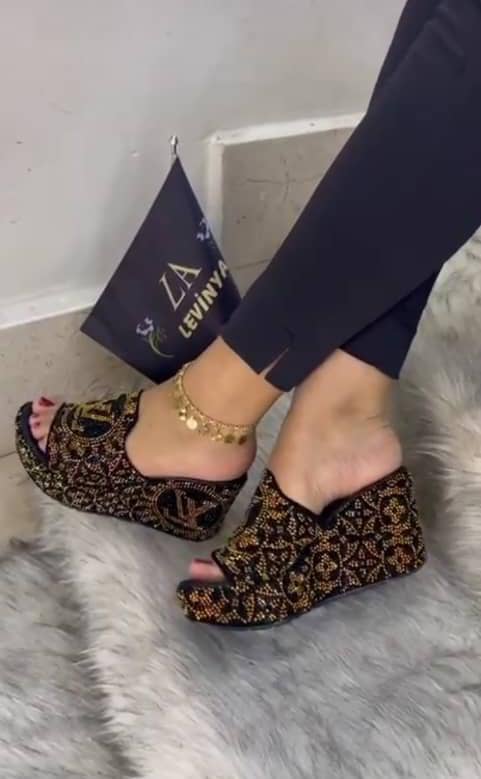 High heel gold beaded wedge